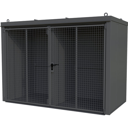 Gas cylinder container with divider, fire resistant, for 60 cylinders with Ø 230 mm, grey.