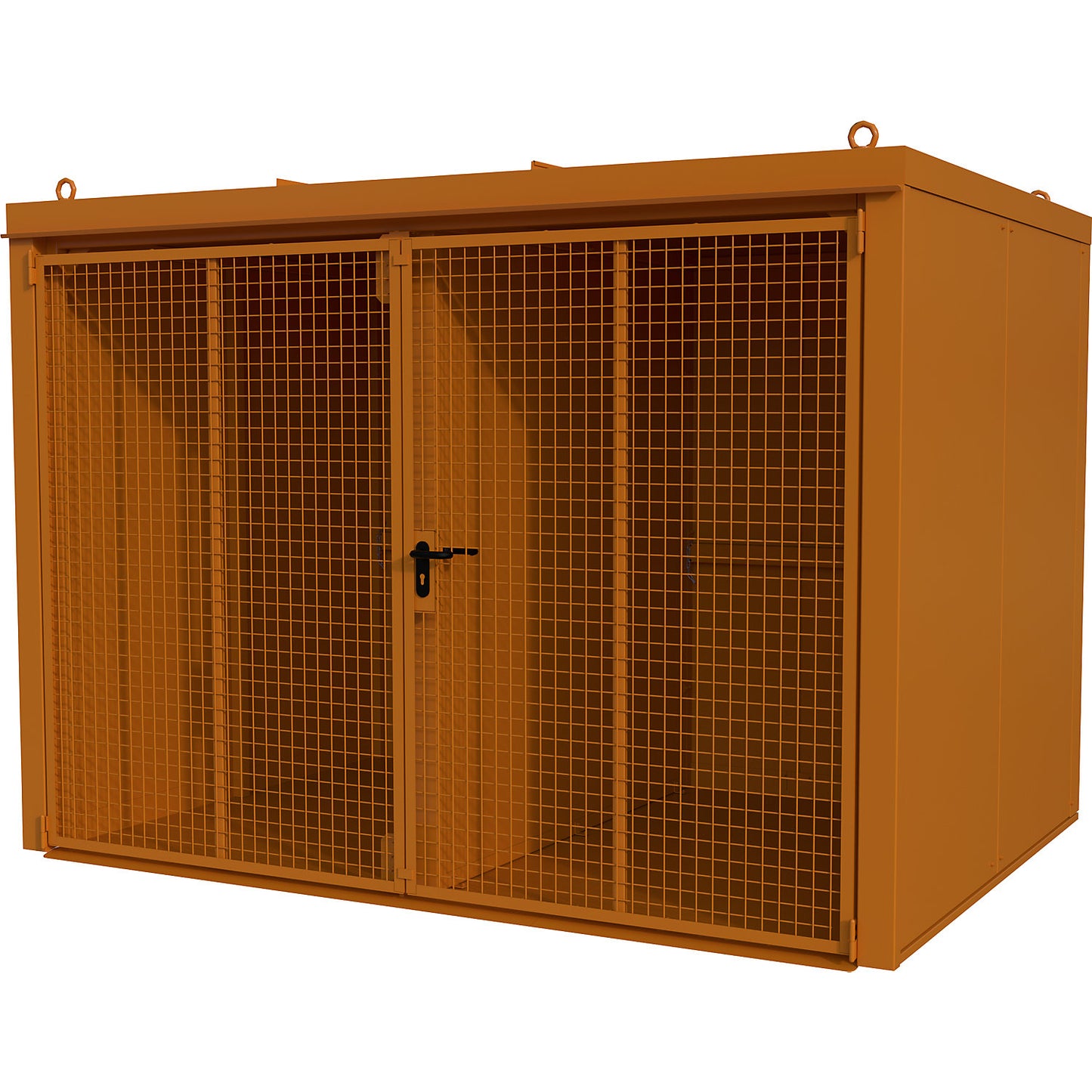 Gas cylinder container with divider, fire resistant, for 96 cylinders with Ø 230 mm, orange.