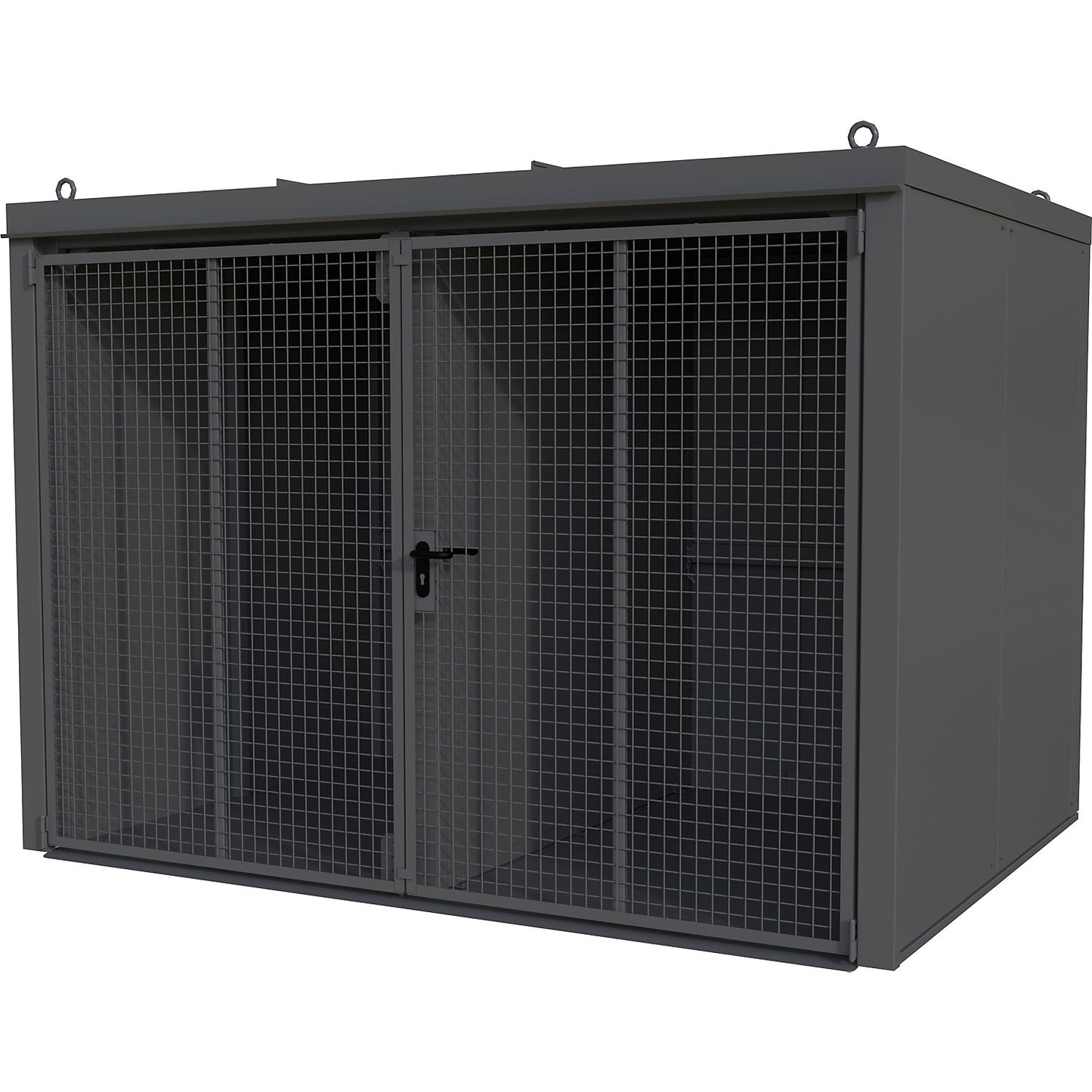 Gas cylinder container with divider, fire resistant, for 96 cylinders with Ø 230 mm, grey.