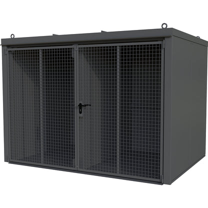 Gas cylinder container with divider, fire resistant, for 96 cylinders with Ø 230 mm, grey.