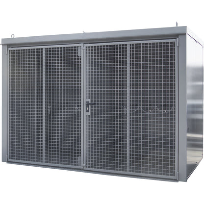 Gas cylinder container with divider, fire resistant, for 96 cylinders with Ø 230 mm, grey.