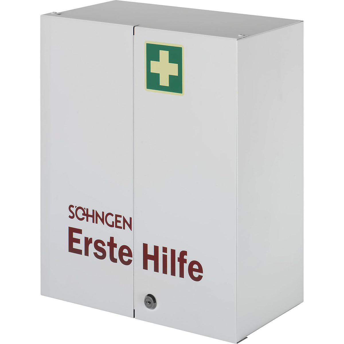 First aid cupboard, DIN 13169, double door, white, HxWxD 462 x 404 x 170 mm, without contents.