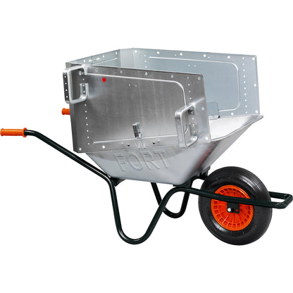 Extension element for wheelbarrow, with tool bracket, for self-assembly.