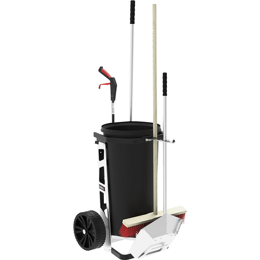 EASY ARENA waste collection trolley, with 60 l bin, incl. litter grabber, broom, shovel.