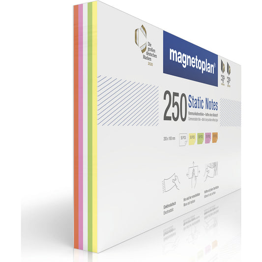 Static Notes stick-on notes, pack of 250, assorted colours, HxW 200 x 100 mm.