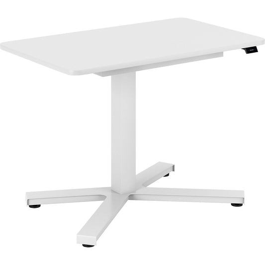 Miva desk, electrically height adjustable, single column side table, straight, LxW 900 x 550 mm, white/white.