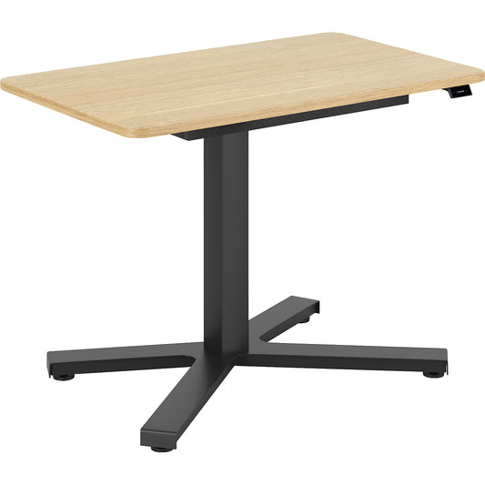 Miva desk, electrically height adjustable, single column side table, straight, LxW 900 x 550 mm, light oak/black.