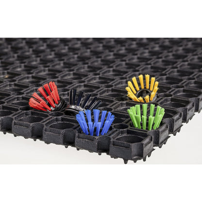 Round brush for ring rubber mats, plastic, pack of 10, black/green.