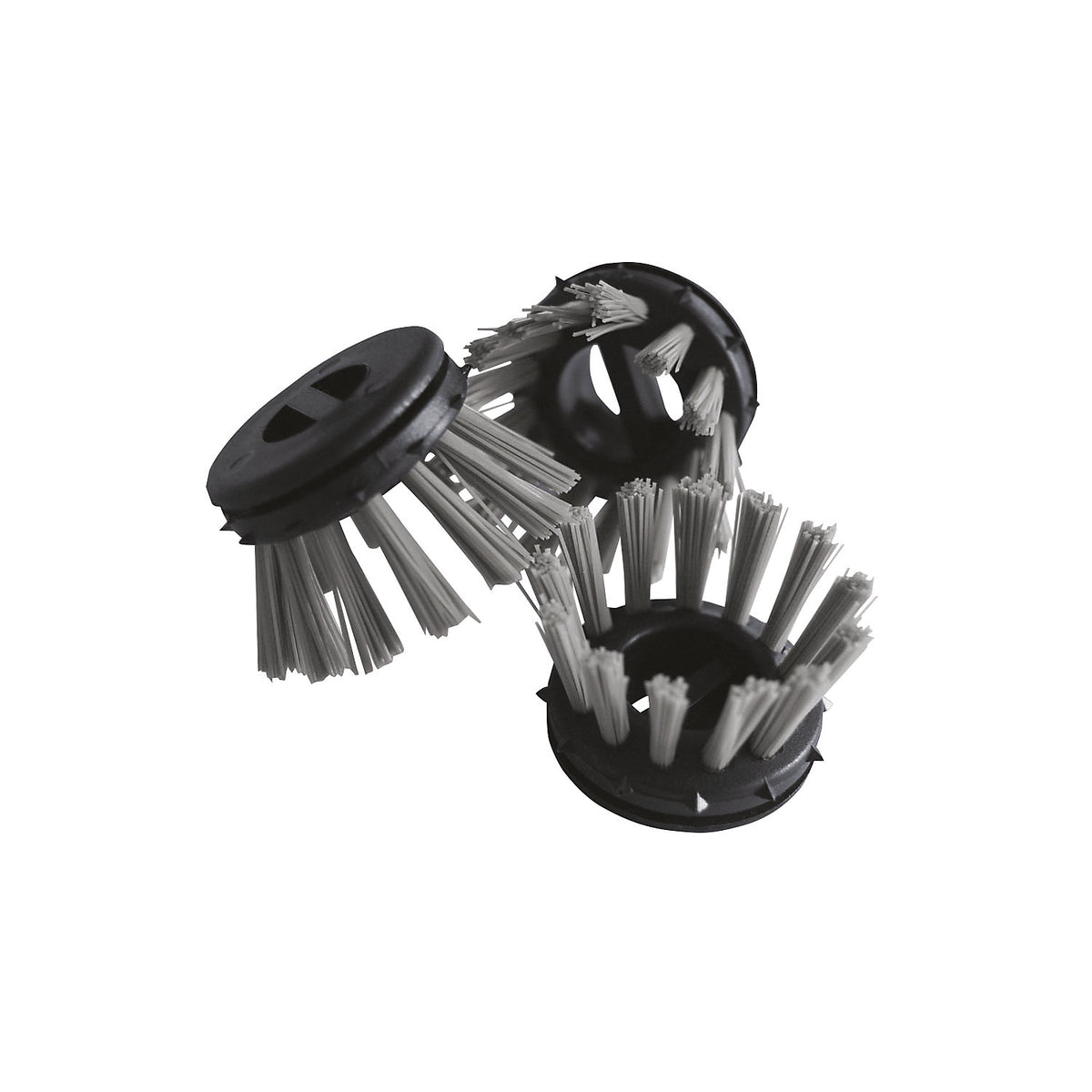 Round brush for ring rubber mats, plastic, pack of 10, black/grey.