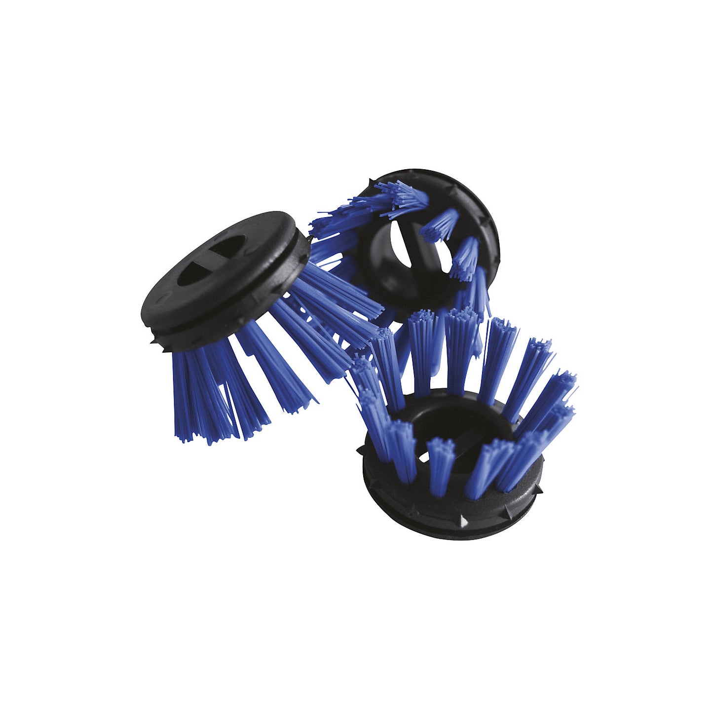 Round brush for ring rubber mats, plastic, pack of 10, black/blue.