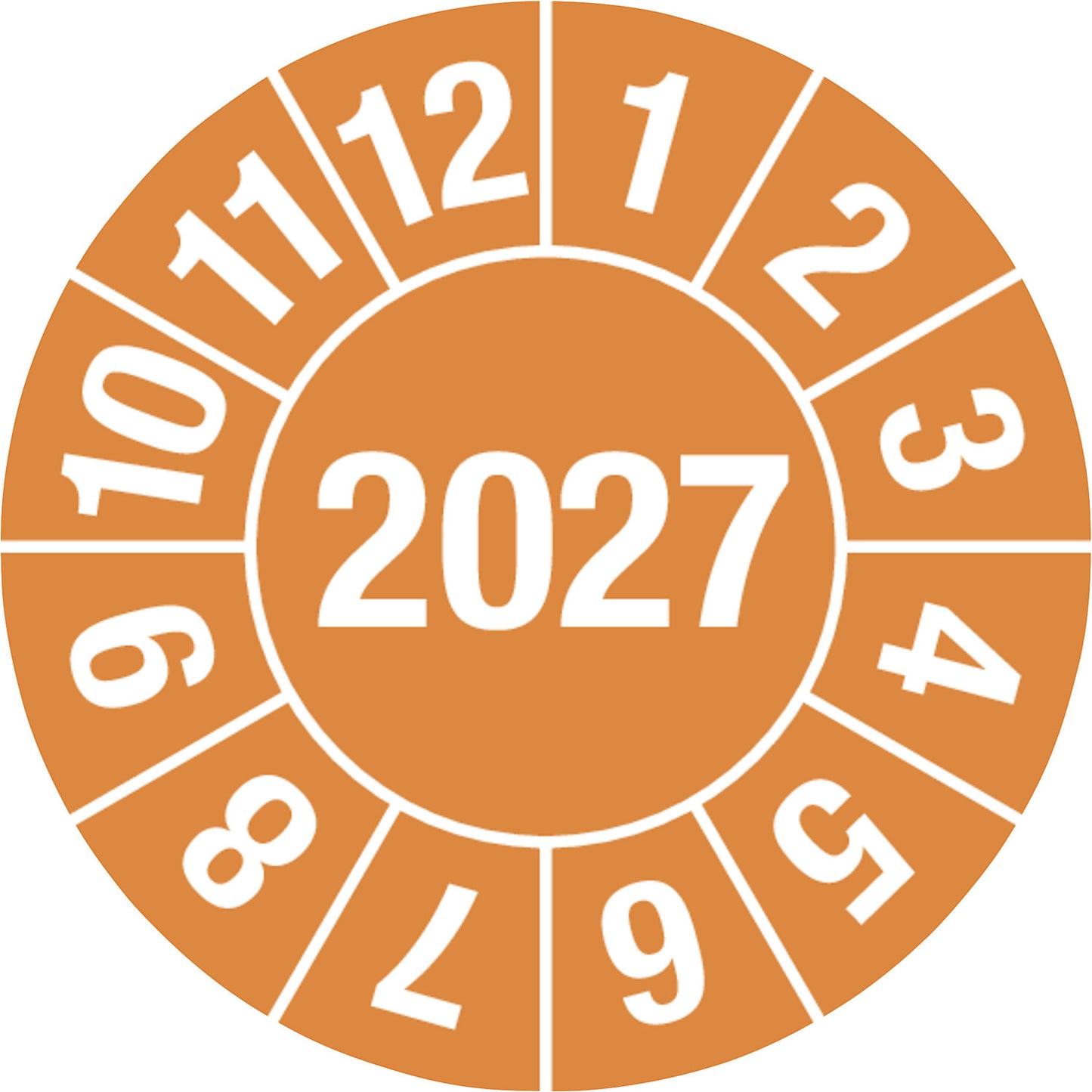 Test placard, 4 digit year, document film, Ø 15 mm, 2027, orange.