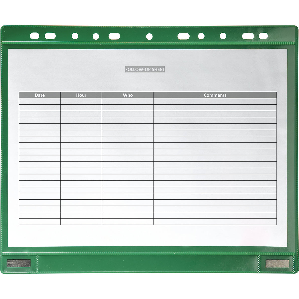 Magnetic view pocket with file edge, magnetic, A4, pack of 5, green.