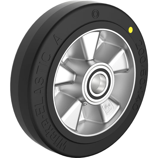 ESD wheel, made of elastic rubber, wheel Ø x width 200 x 50 mm, axle Ø 25 mm.