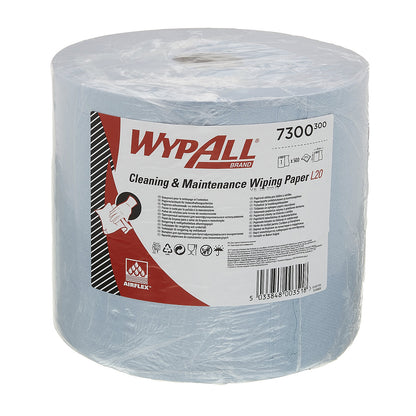 WypAll® wipes, large roll 7300, 500 wipes in 380 x 235 mm, 2-ply, blue.