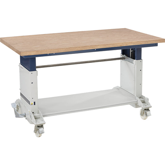 SUPPORTER height adjustable work table, multiplex worktop, heavy-duty version, max. load 1200 kg, WxD 1600 x 790 mm.