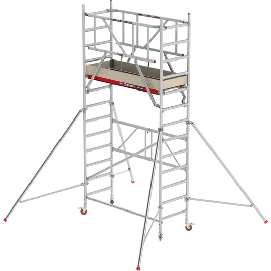 RS 44-POWER folding tower, wooden platform, length 1.85 m, working height 4.70 m.