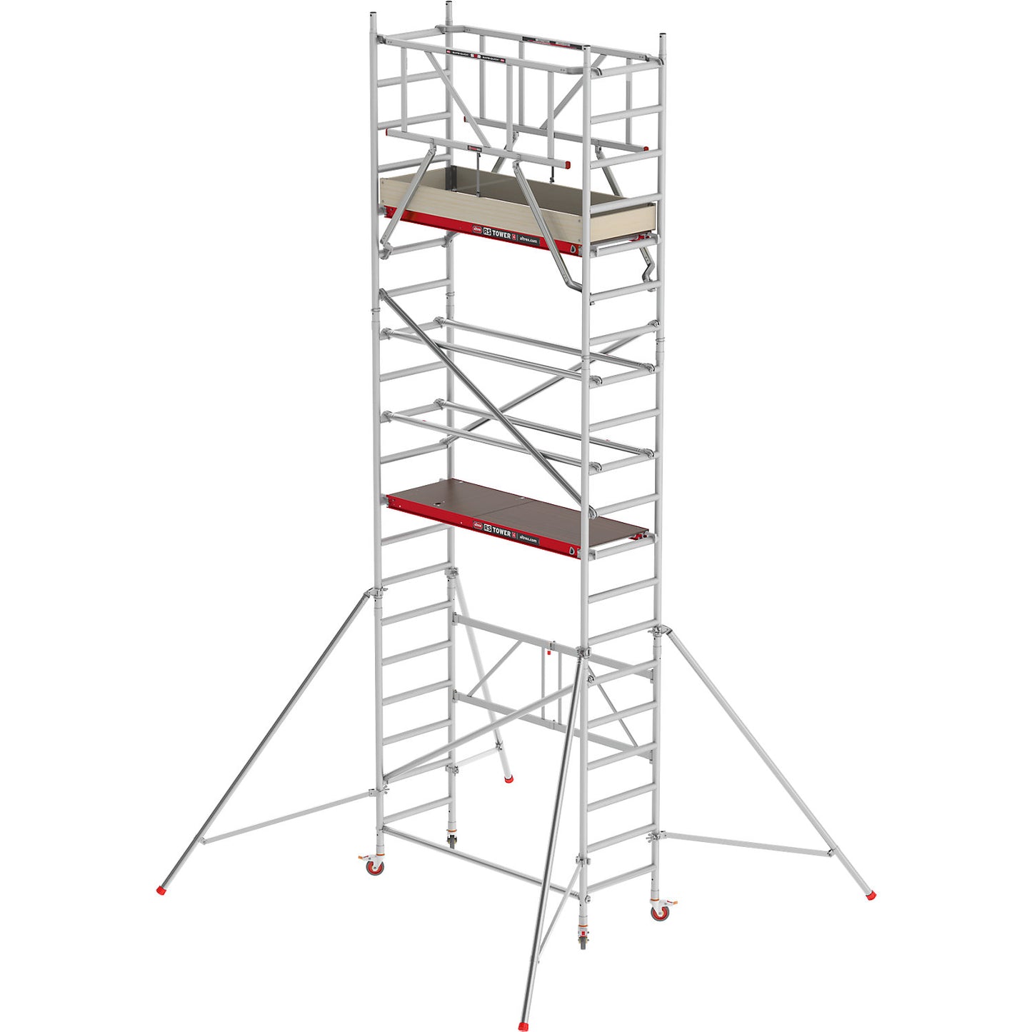 RS 44-POWER folding tower, wooden platform, length 1.85 m, working height 6.80 m.