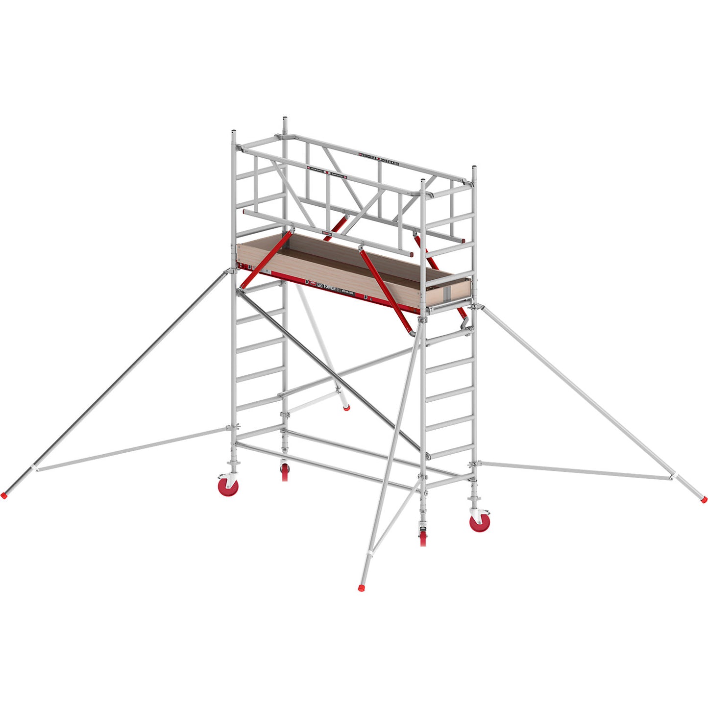 RS TOWER 41 slim mobile access tower, wooden platform, length 2.45 m, working height 4.20 m.