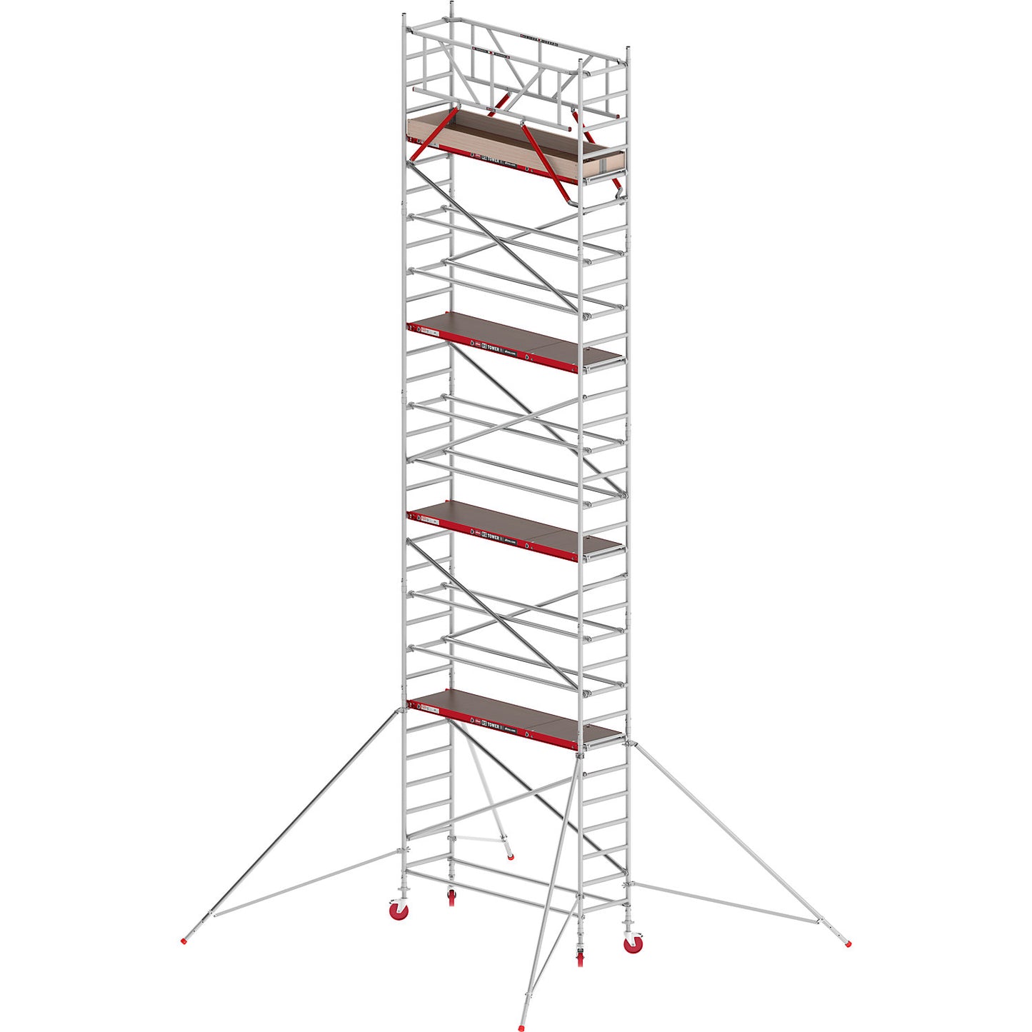 RS TOWER 41 slim mobile access tower, wooden platform, length 1.85 m, working height 10.20 m.