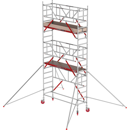 RS TOWER 41 slim mobile access tower with Safe-Quick®, wooden platform, length 2.45 m, working height 6.20 m.