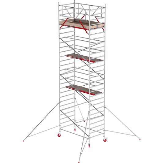 RS TOWER 42 wide mobile access tower, wooden platform, length 2.45 m, working height 9.20 m.