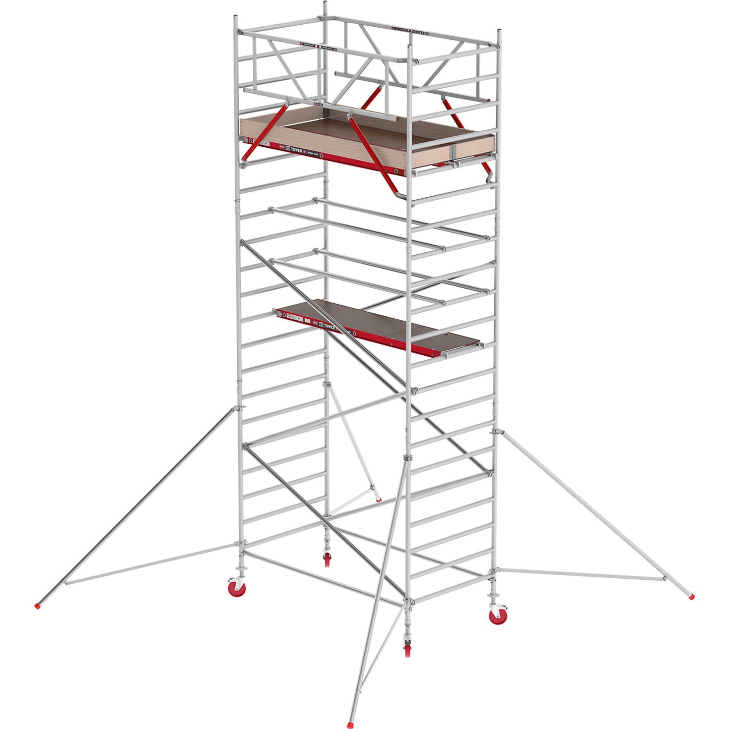 RS TOWER 42 wide mobile access tower, wooden platform, length 1.85 m, working height 7.20 m.