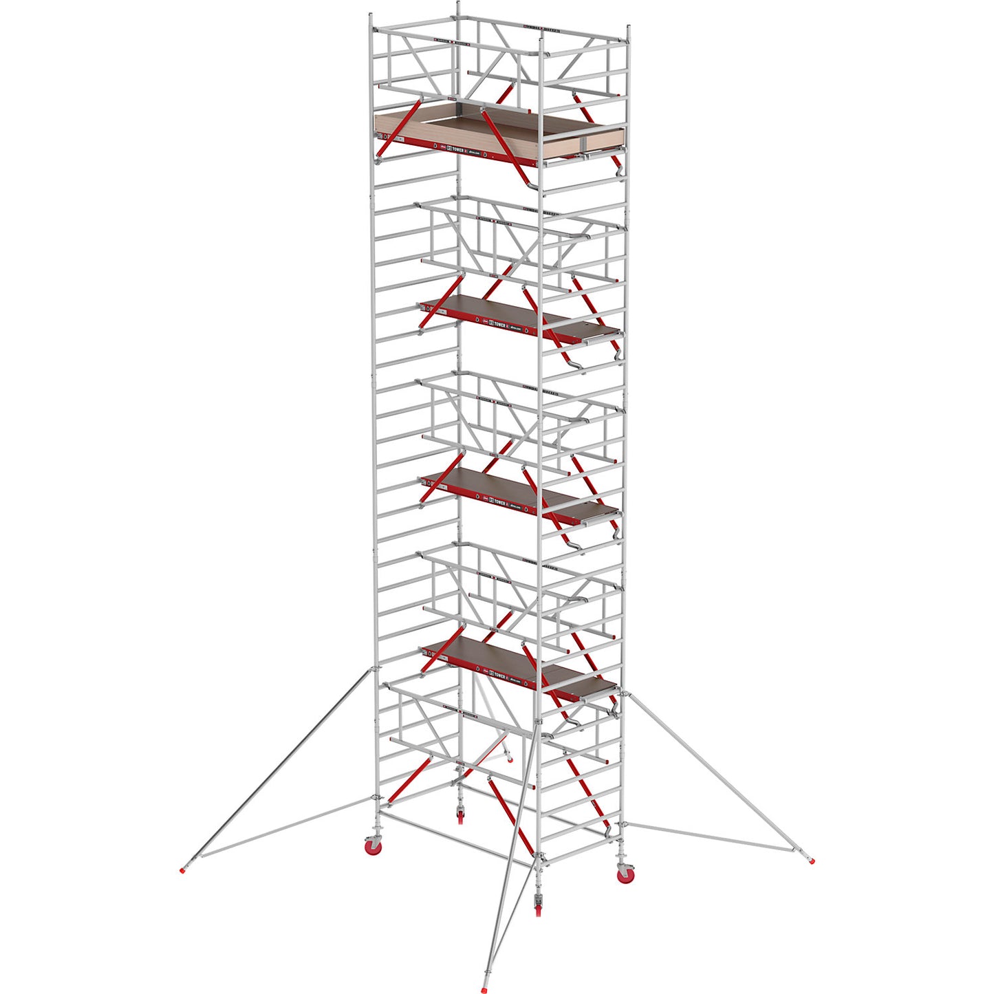 RS TOWER 42 wide mobile access tower with Safe-Quick®, wooden platform, length 1.85 m, working height 10.20 m.