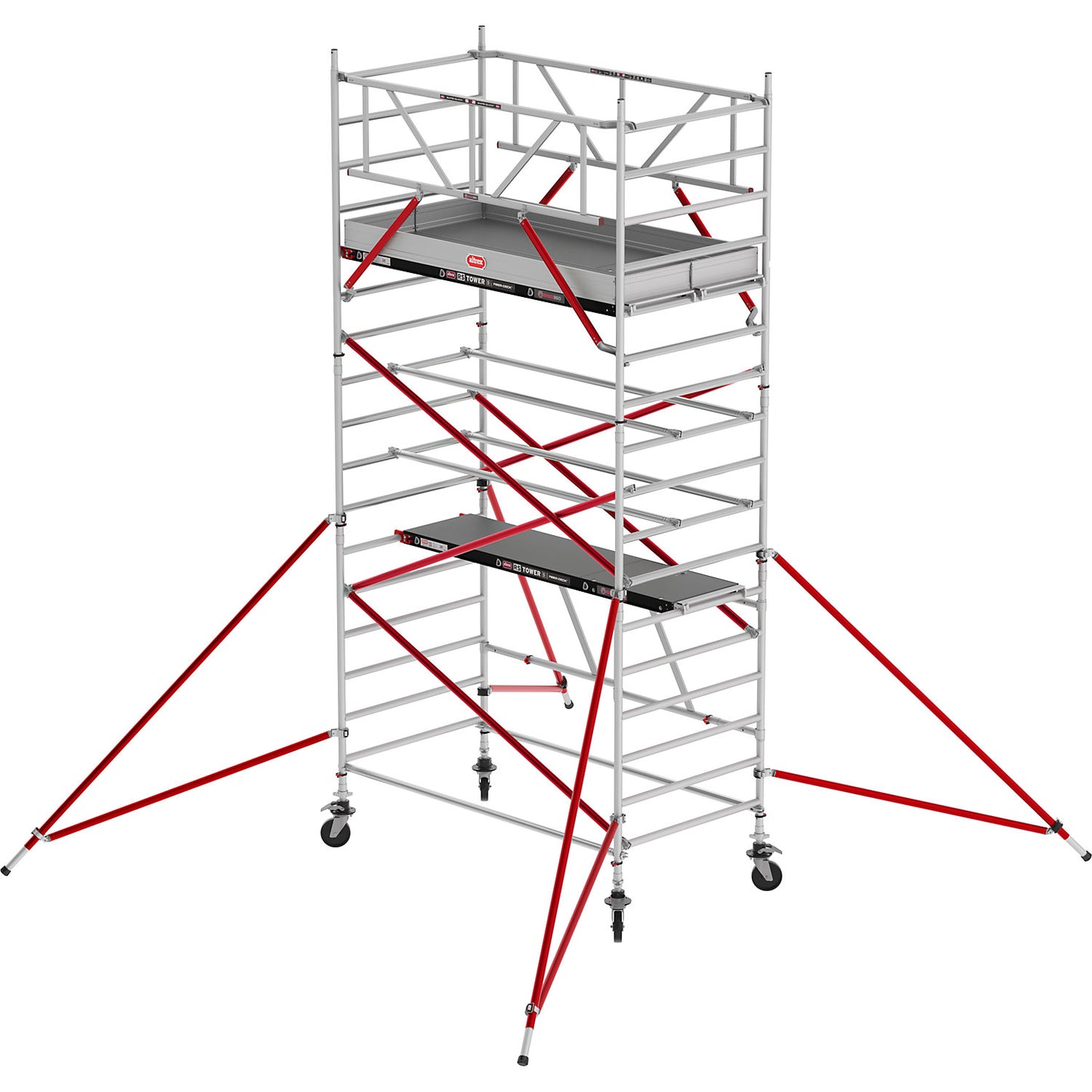 RS TOWER 55 mobile access tower, Fiber-Deck® platform, length 2.45 m, working height 5.80 m.