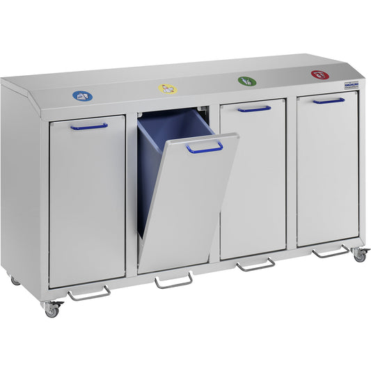 G®-COLLECT aluminium recyclable waste collector, capacity 4 x 45 l, silver.