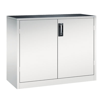 Workshop side cupboard with hinged doors and drawers, HxWxD 1000 x 1200 x 500 mm, light grey / light grey.