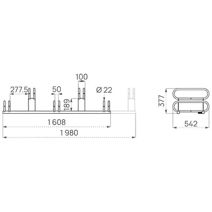 Staggered height bicycle rack, 6 parking spaces, grey.