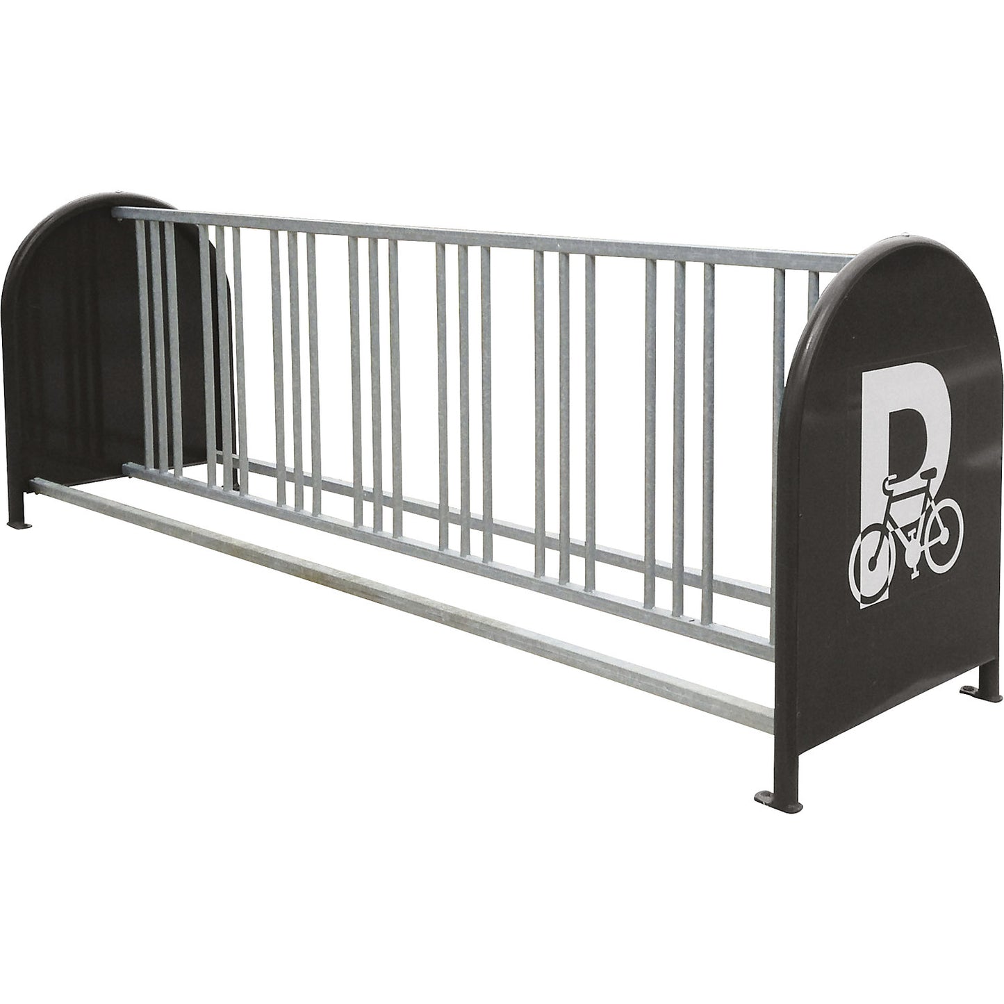 Bicycle rack with 16 parking spaces, info panels on the sides, hot dip galvanised.