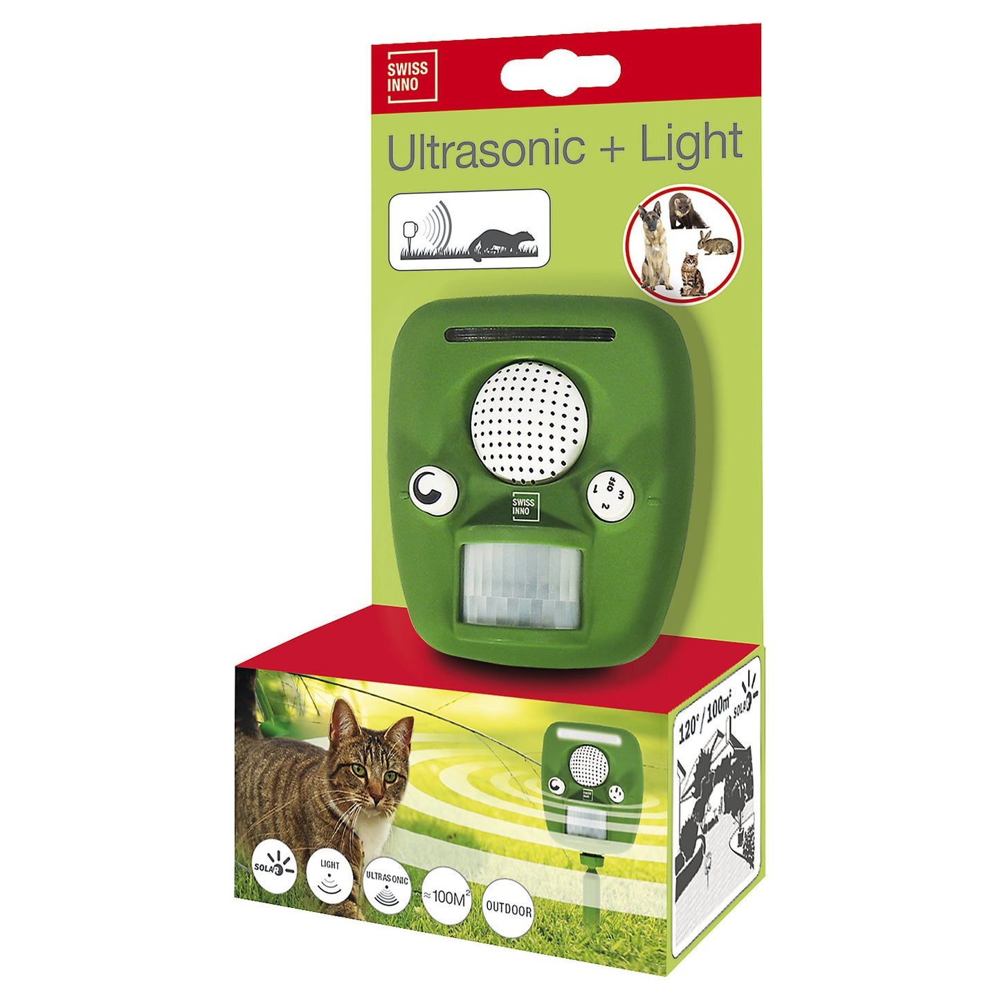 PRO Solar ultrasonic animal repeller, outdoor, 100 m², battery operated.
