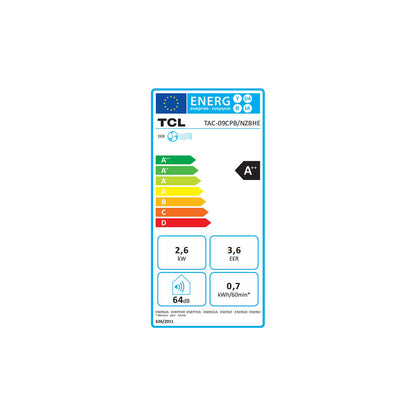 9000 BTU mobile air conditioner, 2.6 kW, A++, 3-in-1 unit, black.