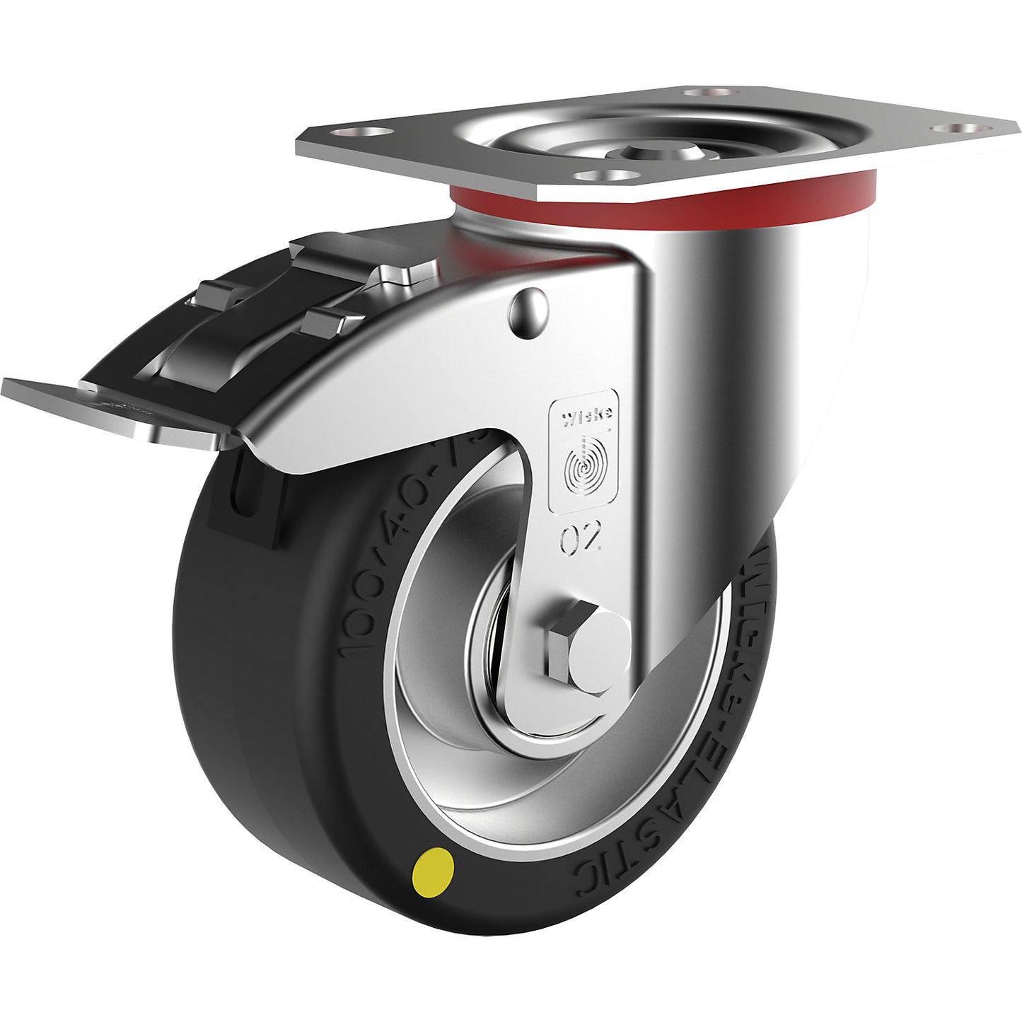 ESD elastic rubber tyre, wheel Ø x width 100 x 40 mm, max. load 200 kg, swivel castor with double stop.