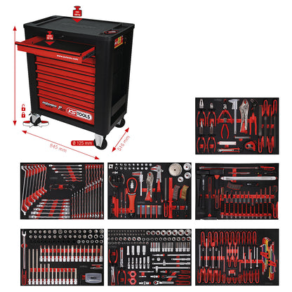 PERFORMANCE PLUS workshop trolley with tools, P15, with 397 tools, for 7 drawers.