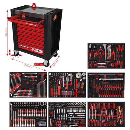 PERFORMANCE PLUS workshop trolley with tools, P10, with 397 tools, for 7 drawers.
