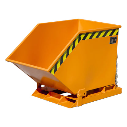 Tilting skip for metal swarf, capacity 250 litres, yellow orange.