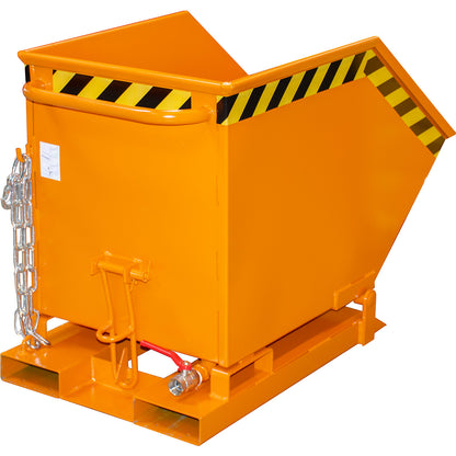 Tilting skip for metal swarf, capacity 250 litres, yellow orange.