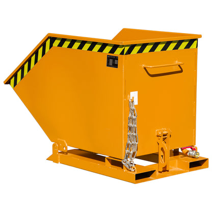 Tilting skip for metal swarf, capacity 400 litres, yellow orange.