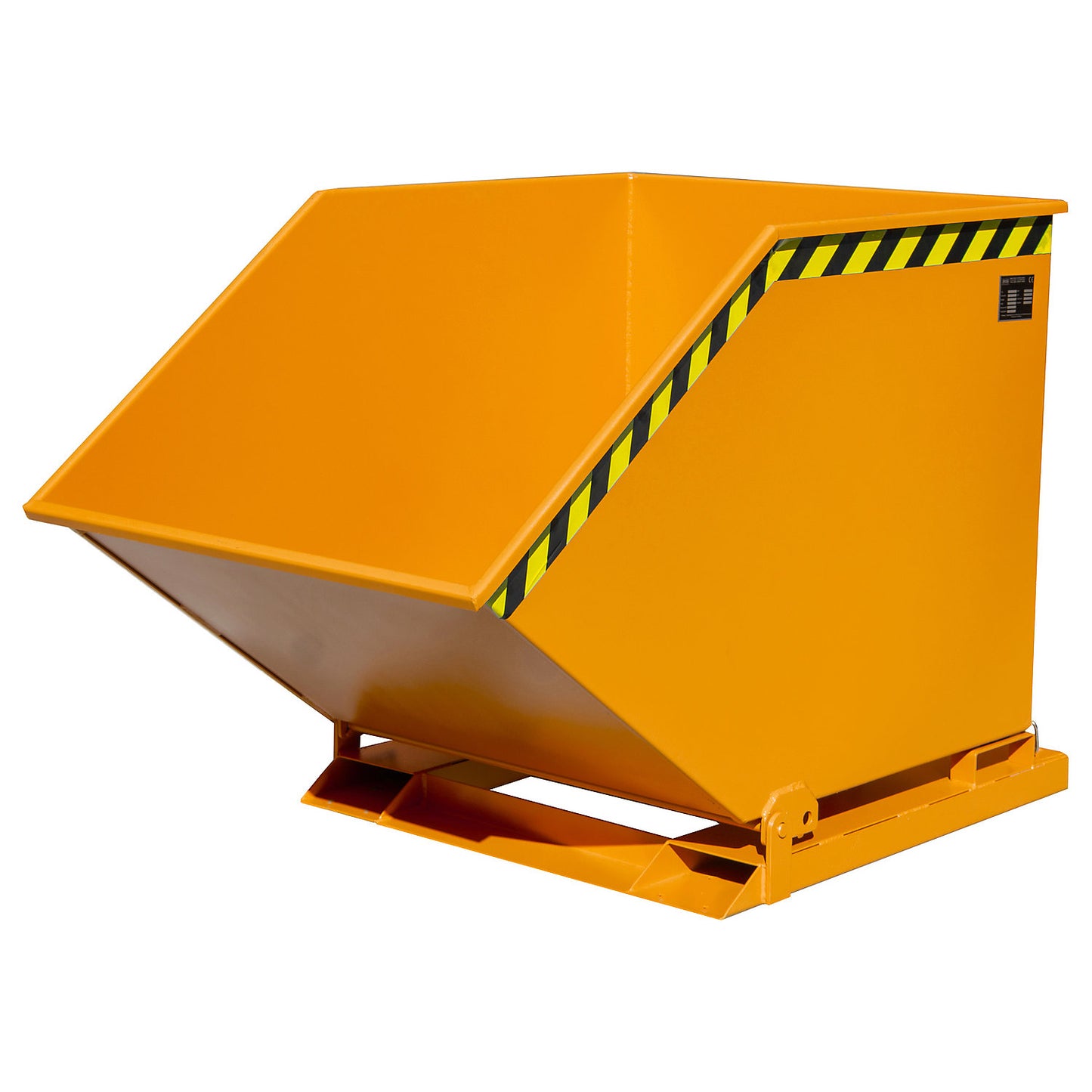 Tilting skip for metal swarf, capacity 800 litres, yellow orange.