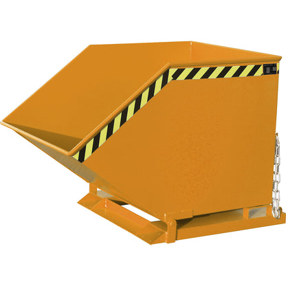 Tilting skip for metal swarf, capacity 800 litres, yellow orange.