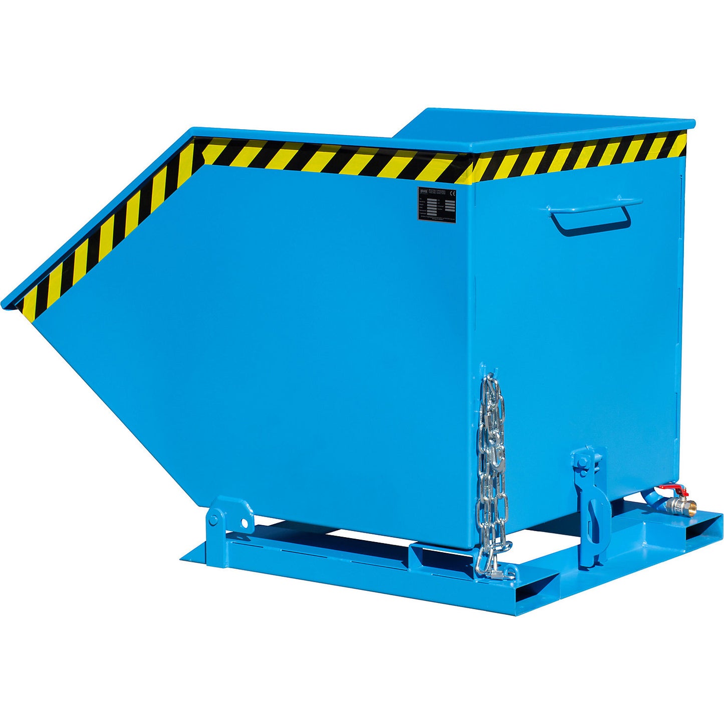 Tilting skip for metal swarf, capacity 800 litres, light blue RAL.