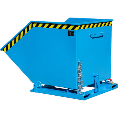 Tilting skip for metal swarf, capacity 800 litres, light blue RAL.