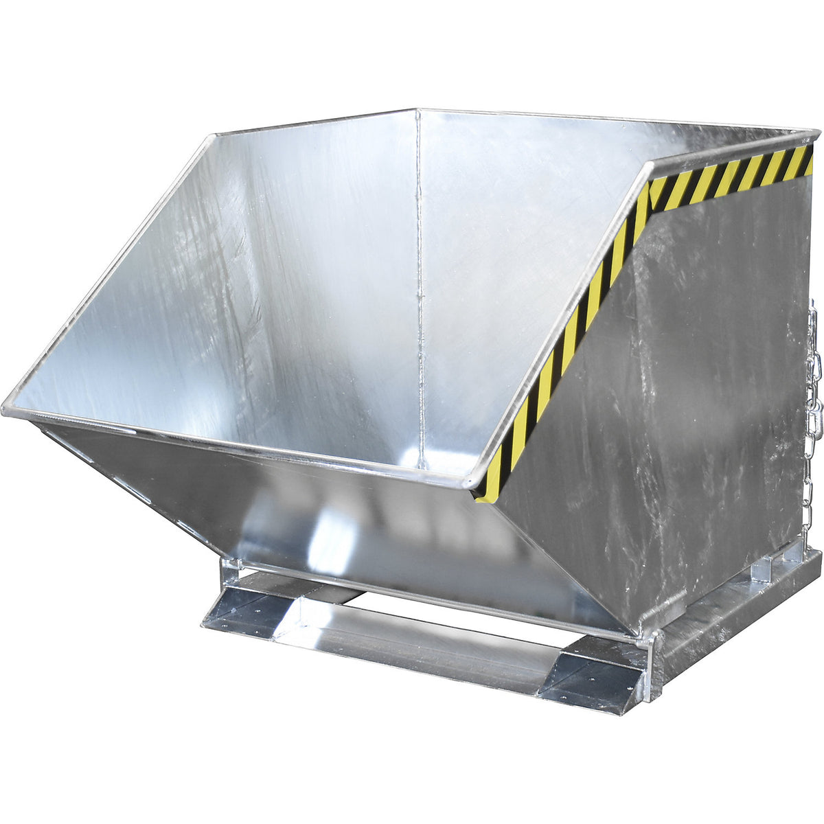 Tilting skip for metal swarf, capacity 1000 litres, hot dip galvanised.