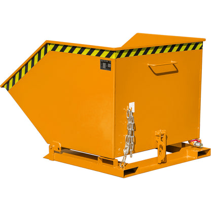 Tilting skip for metal swarf, capacity 1000 litres, yellow orange.