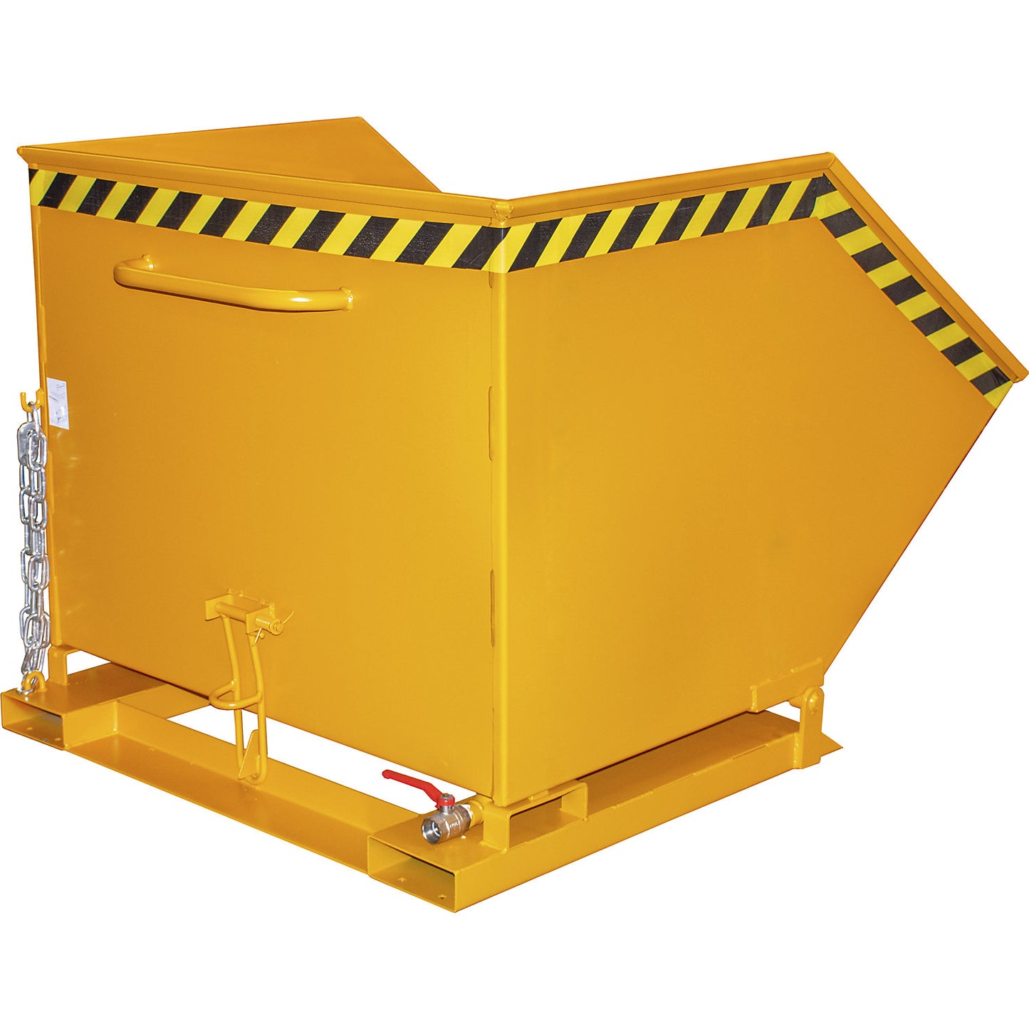 Tilting skip for metal swarf, capacity 1000 litres, yellow orange.