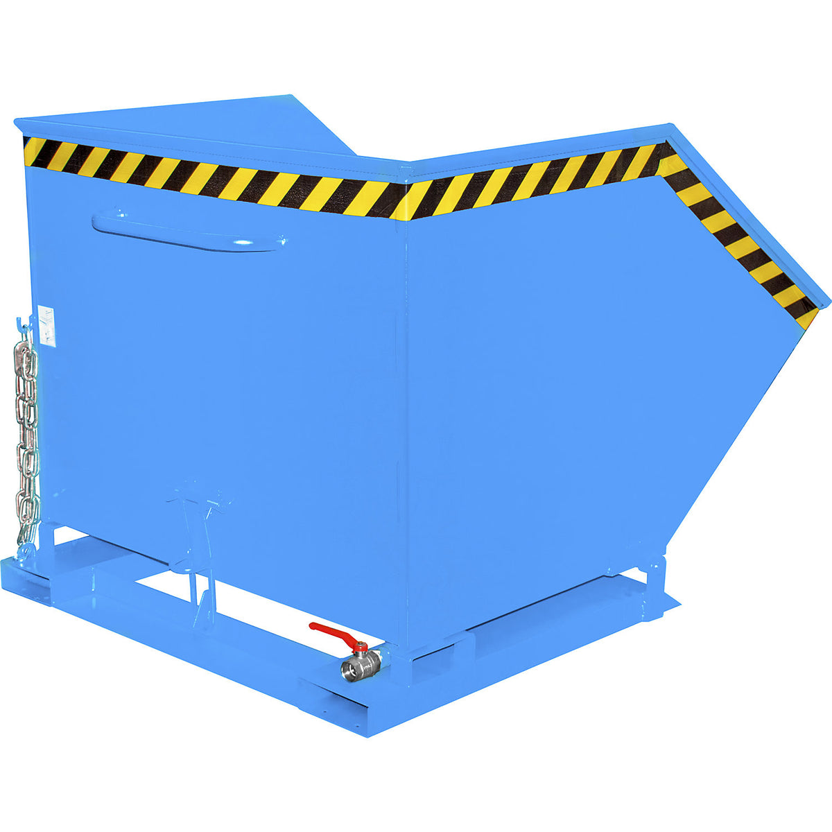 Tilting skip for metal swarf, capacity 1000 litres, light blue.