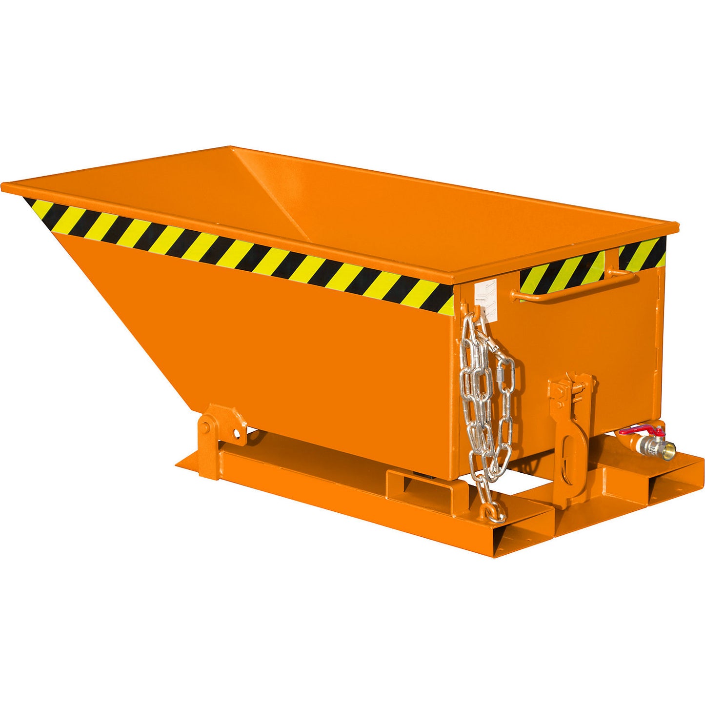 Tilting skip for metal swarf, low profile design, capacity 250 litres, yellow orange.