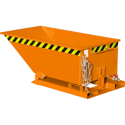 Tilting skip for metal swarf, low profile design, capacity 250 litres, yellow orange.